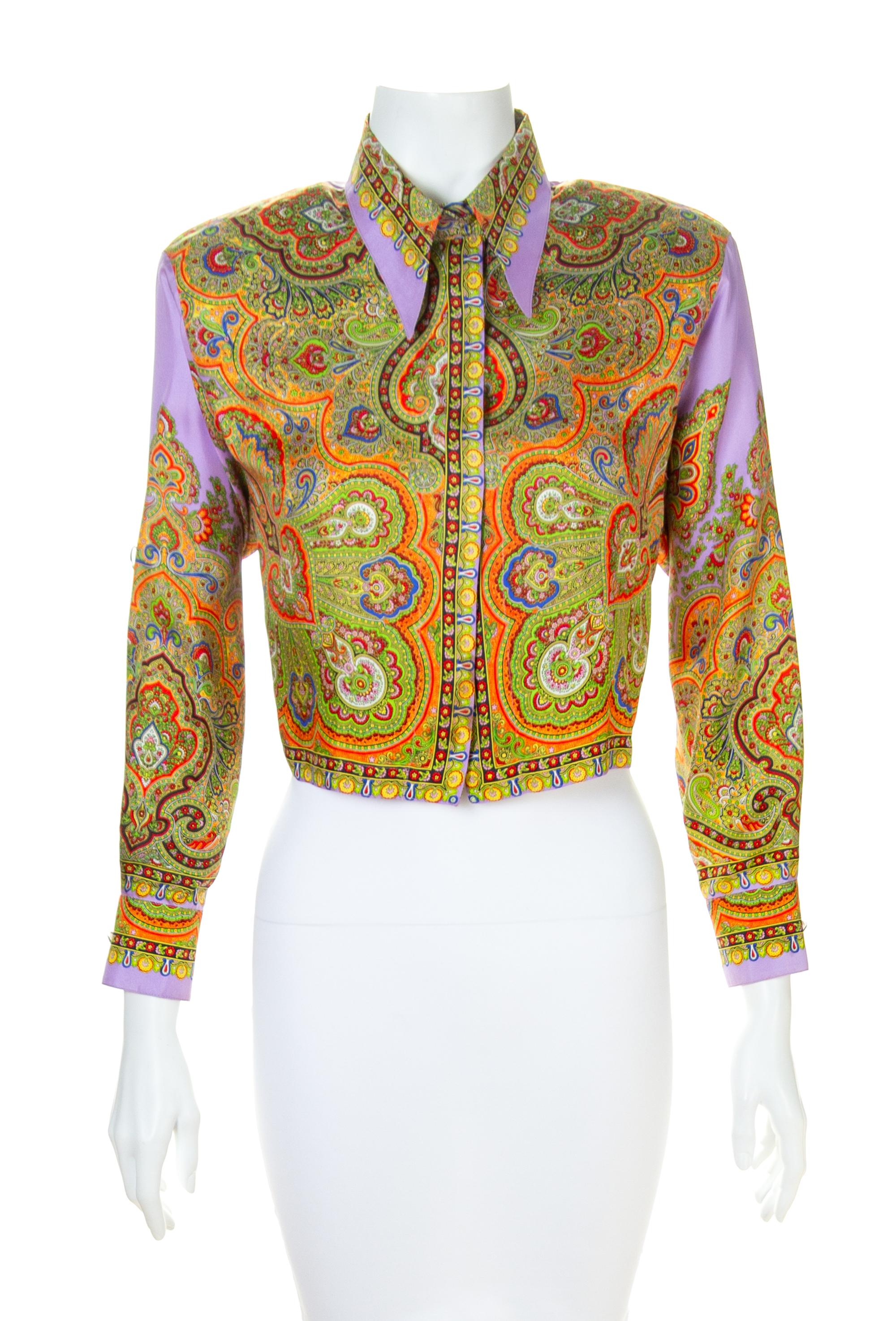 A Gianni Versace Silk Print Cropped Blouse, Size 44.