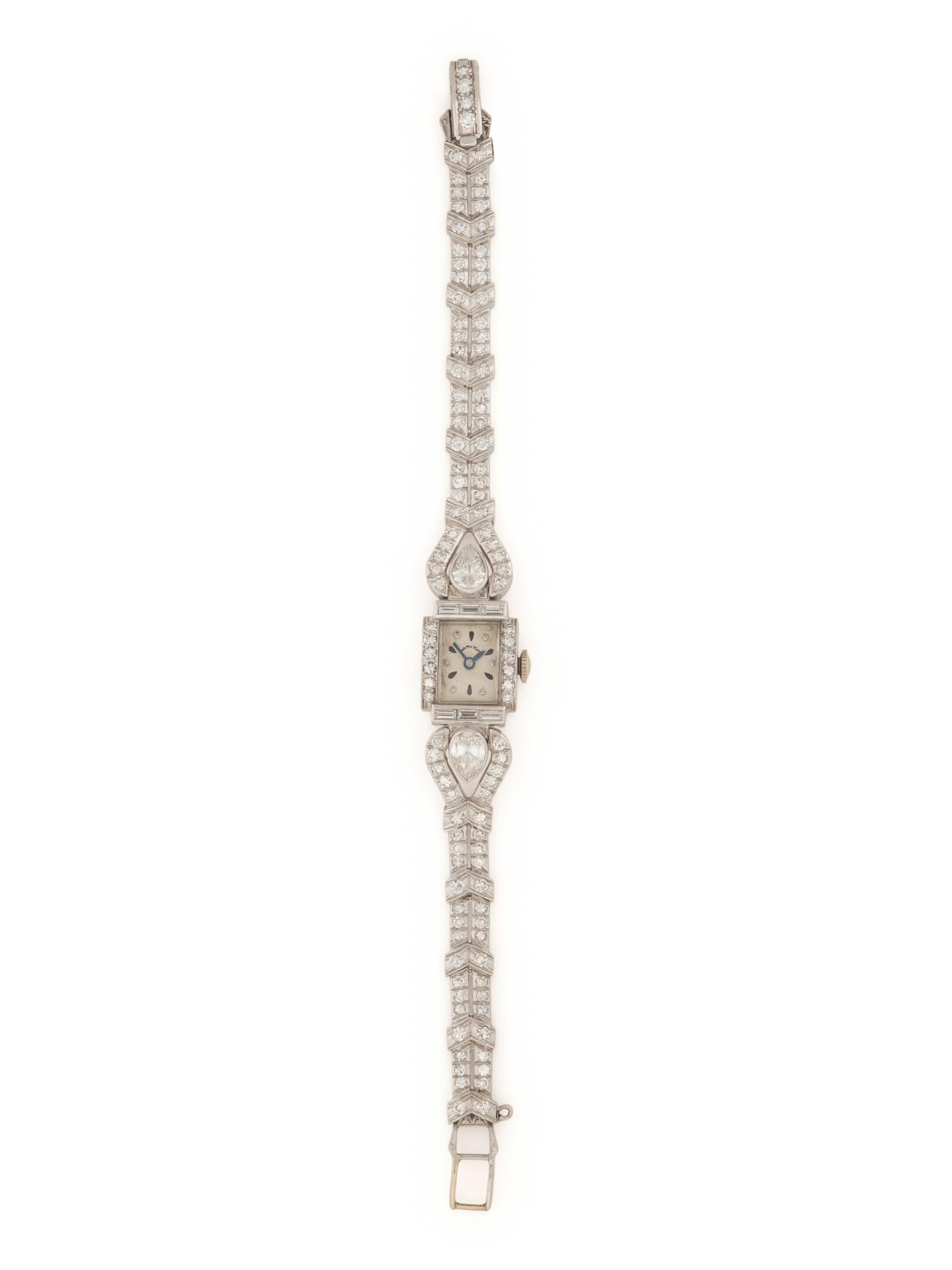 HAMILTON, PLATINUM AND DIAMOND WATCH
