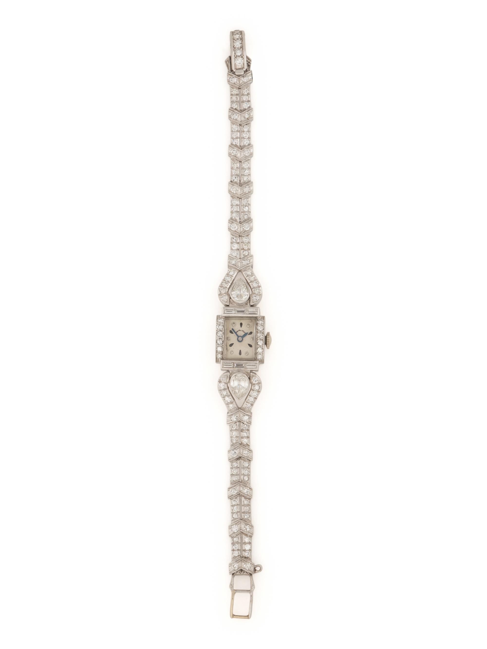 HAMILTON, PLATINUM AND DIAMOND WATCH
