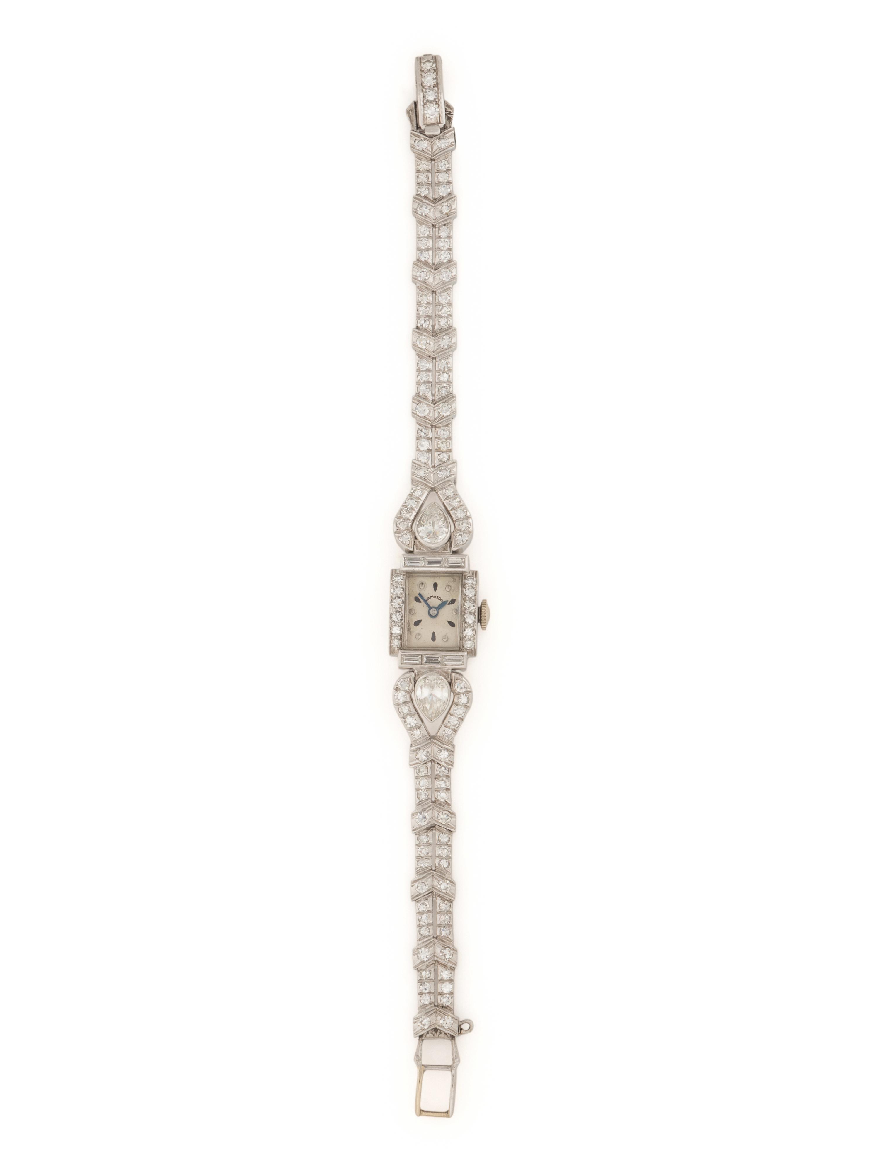 HAMILTON, PLATINUM AND DIAMOND WATCH