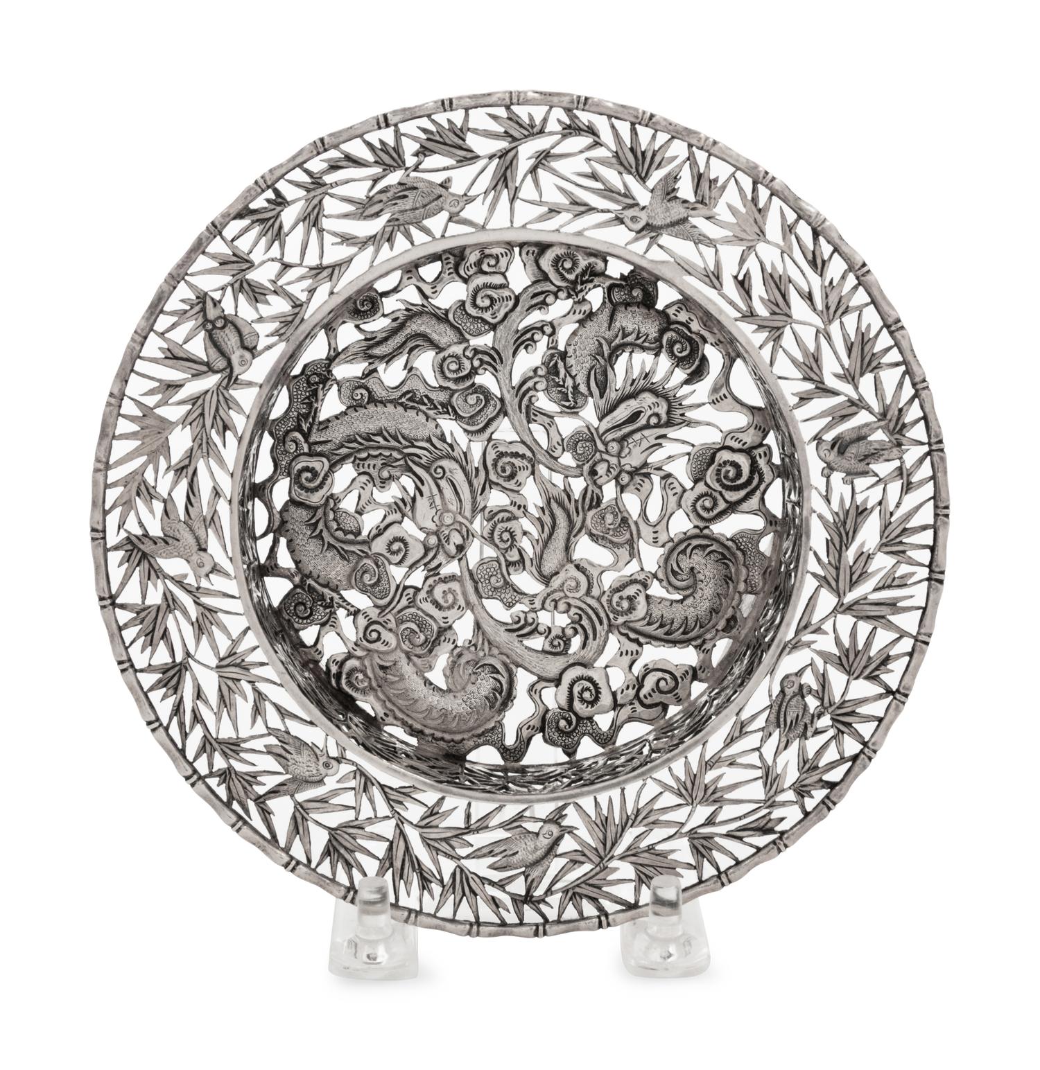 A Chinese Export Silver Tripod Dish
