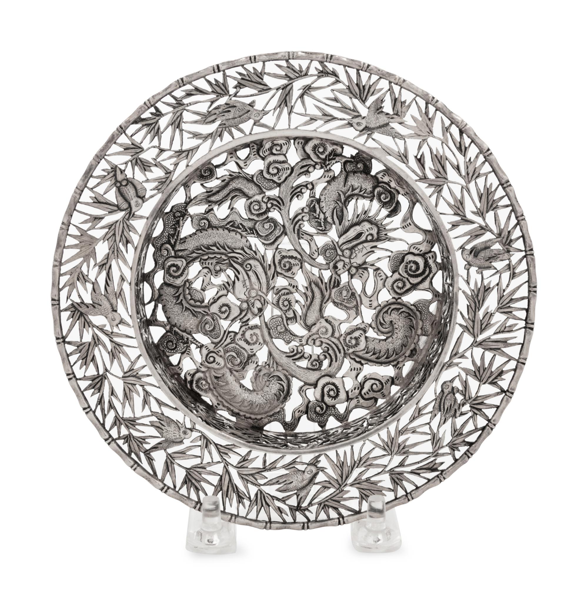 A Chinese Export Silver Tripod Dish