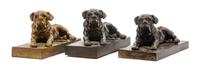 A Group of Three Bronze Mastiffs Width 10 1/2 inches.