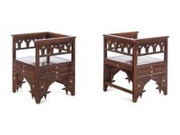A Pair of Syrian Mother-of-Pearl Inlaid Walnut Armchairs