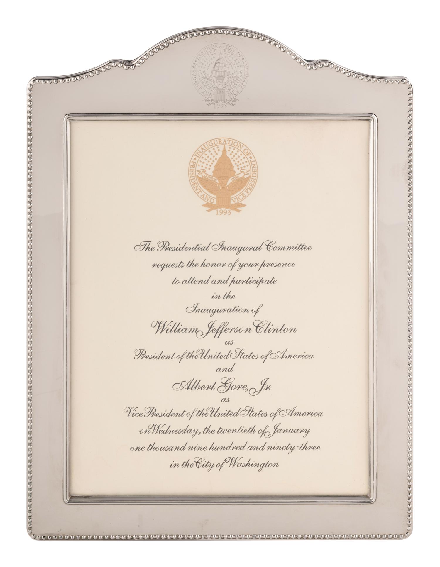 Invitation to the Inauguration of President Clinton and Vice President Gore by The Presidential Inaugural Committee.