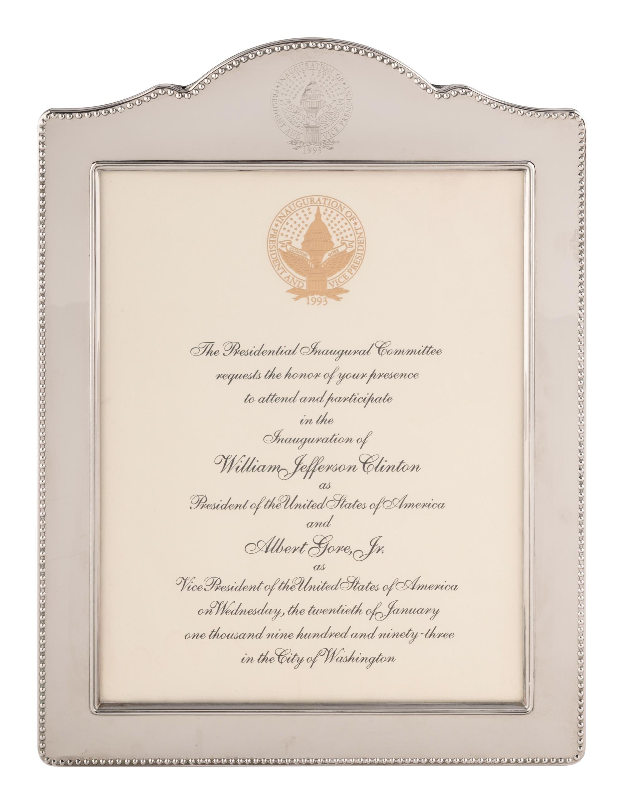 Invitation to the Inauguration of President Clinton and Vice President Gore by The Presidential Inaugural Committee.