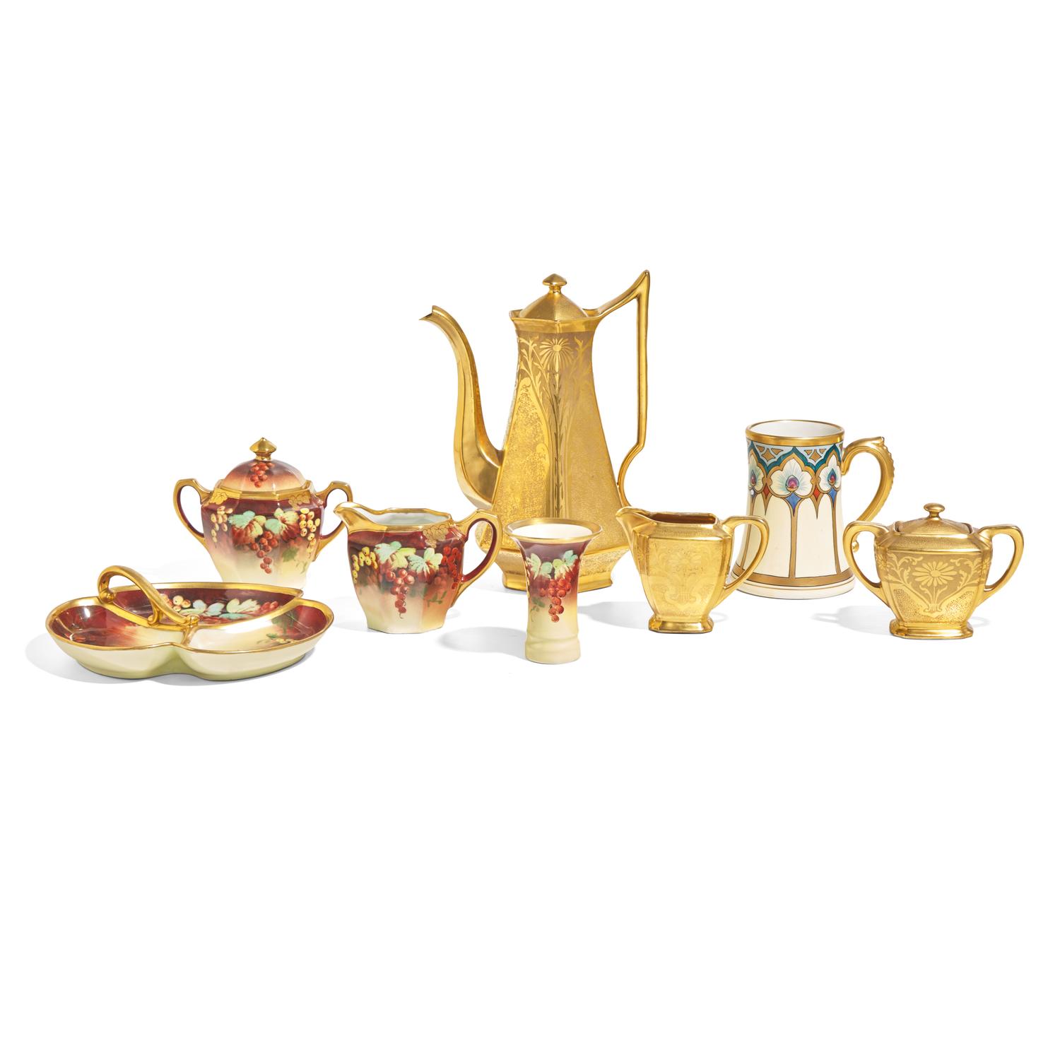 A Group of Eight Enamel and Gilt-Decorated Porcelain Tablewares