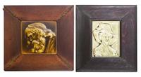 A Collection of Seven Pottery Tiles Height of tallest 12 1/4 inches.