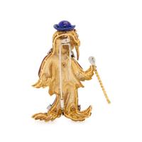 YELLOW GOLD, DIAMOND AND ENAMEL WALRUS BROOCH