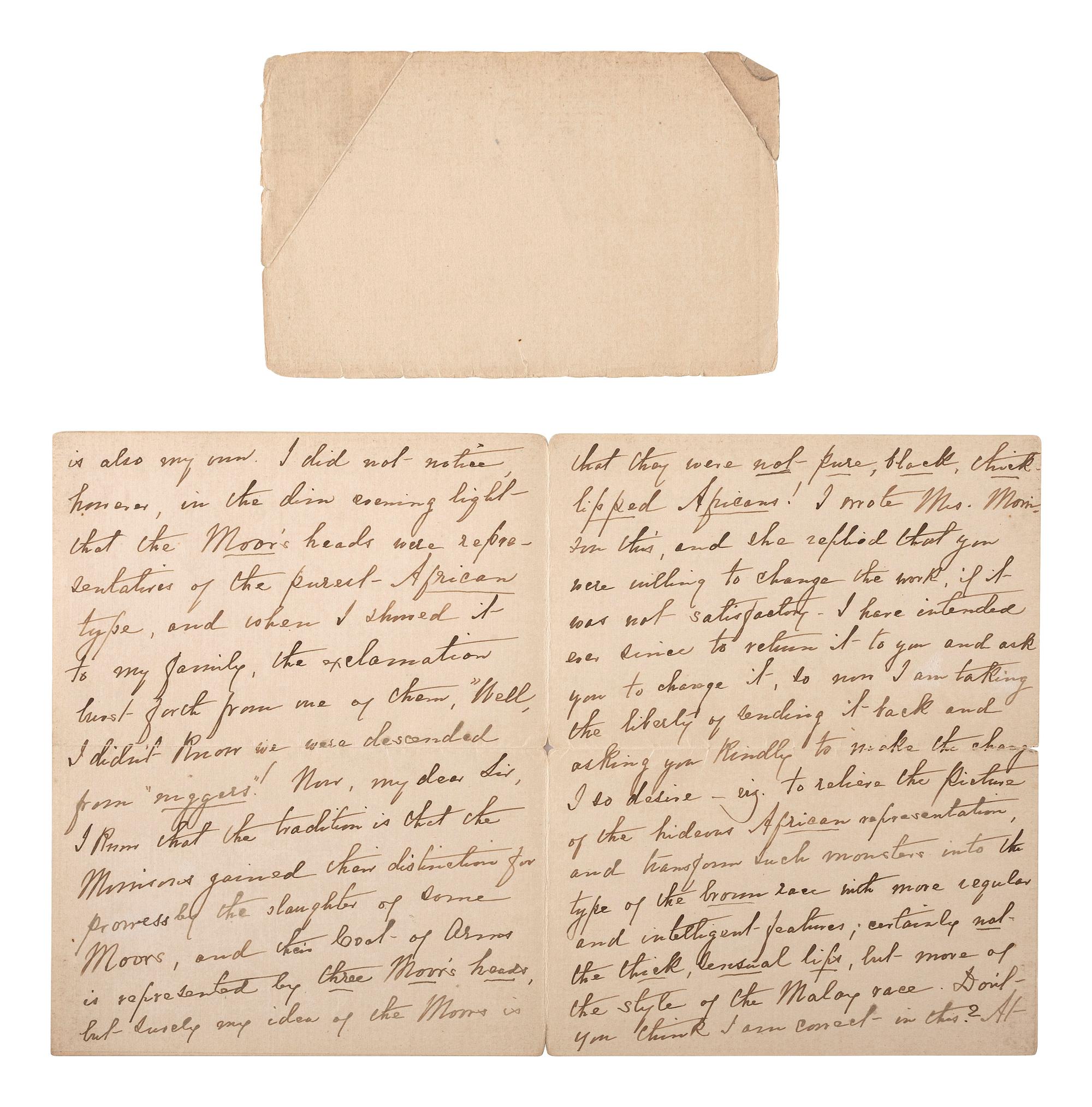 [CIVIL WAR]. 4-page letter from Mary Anna Morrison Jackson, second wife and widow of General Thomas J. "Stonewall" Jackson, regarding a copy of the Morrison coat of arms. Charlotte, NC. 30 October 1912.