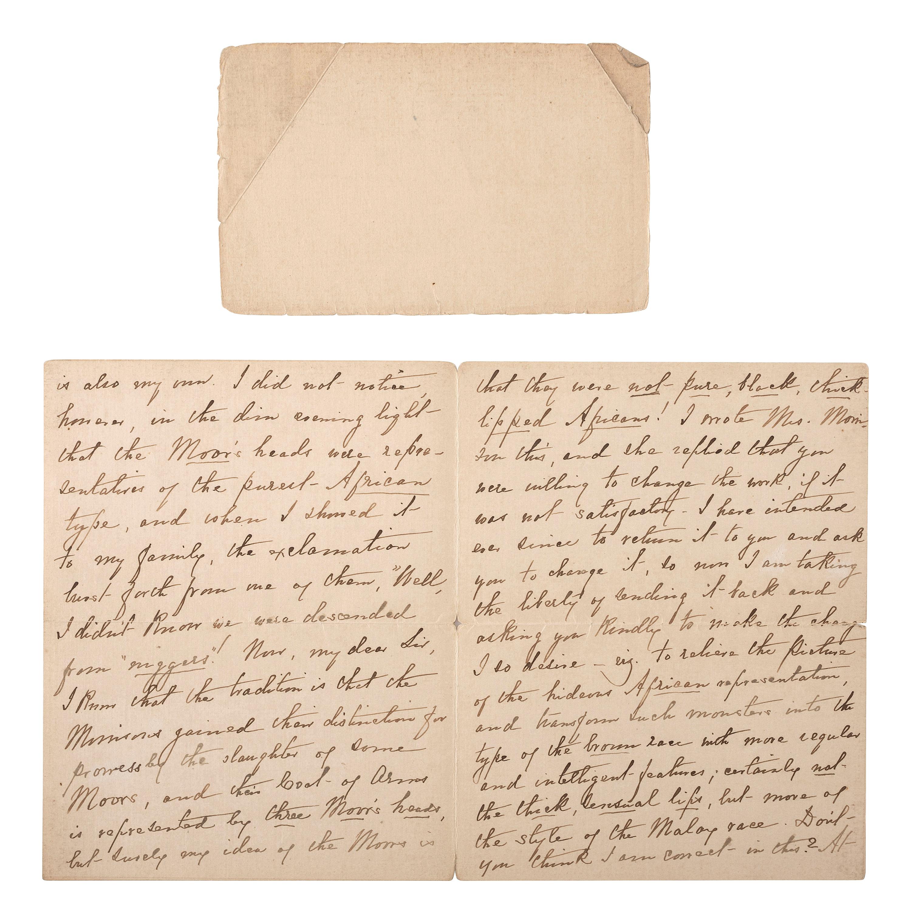 [CIVIL WAR]. 4-page letter from Mary Anna Morrison Jackson, second wife and widow of General Thomas J. "Stonewall" Jackson, regarding a copy of the Morrison coat of arms. Charlotte, NC. 30 October 1912.