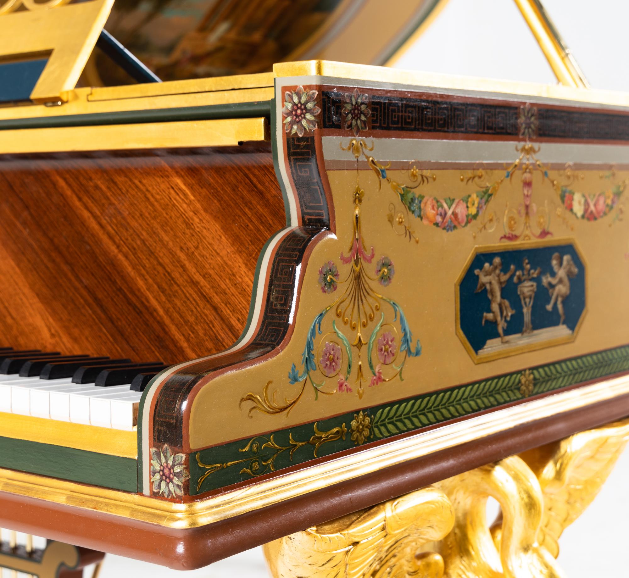 An Empire Style Kingwood, Giltwood and Painted Art Case Piano