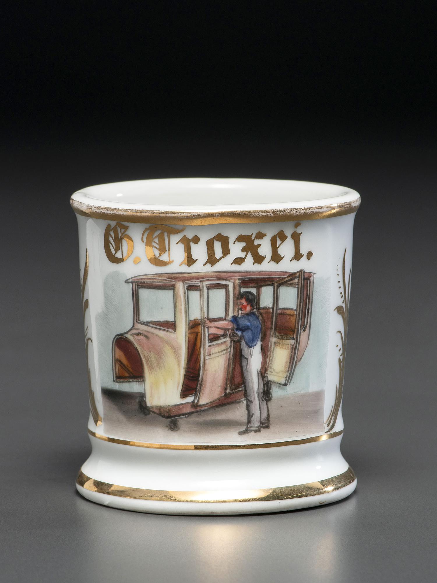 An Automobile Mechanic's Porcelain Occupational Shaving Mug
