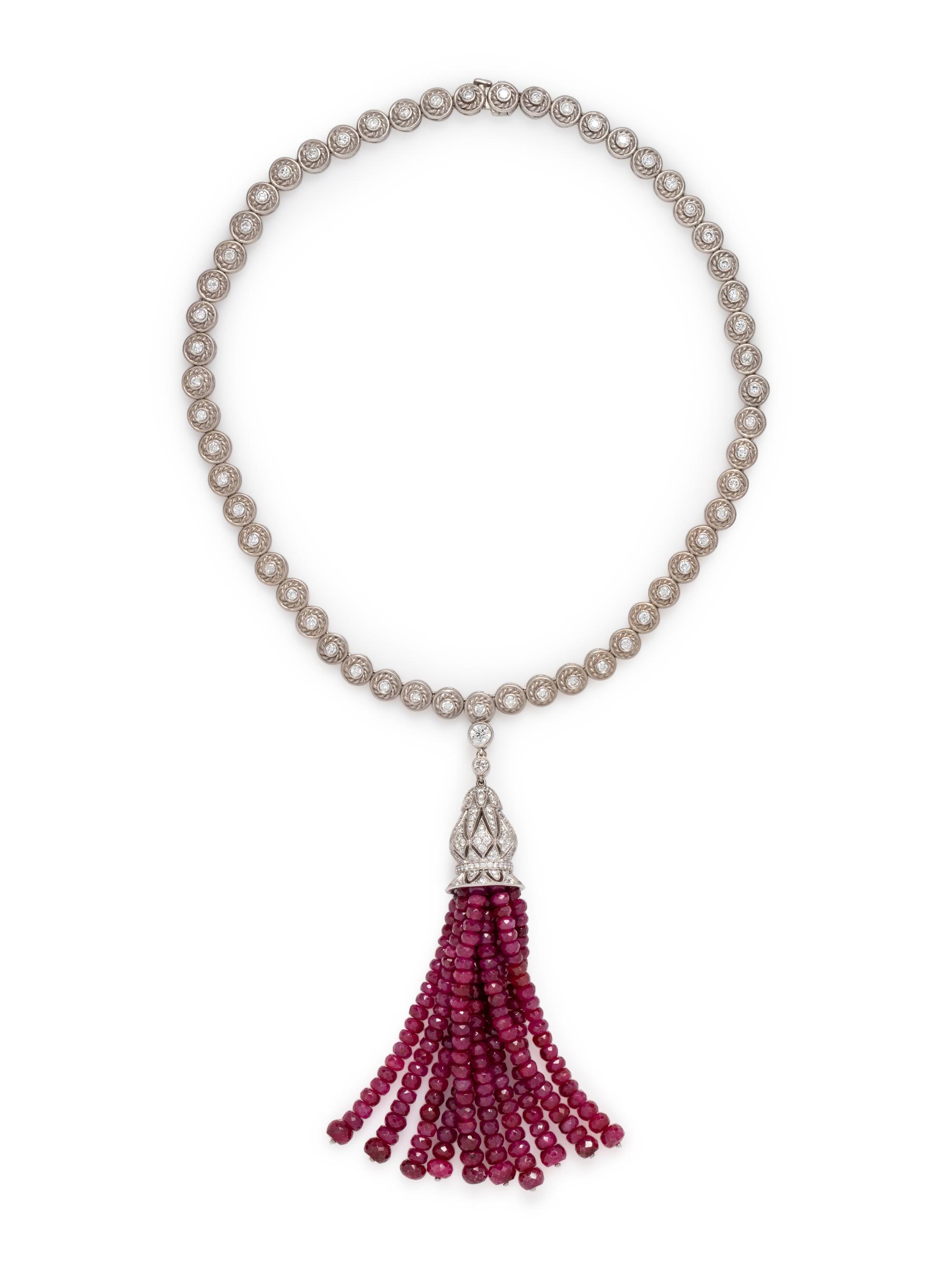 CONVERTIBLE DIAMOND AND RUBY NECKLACE