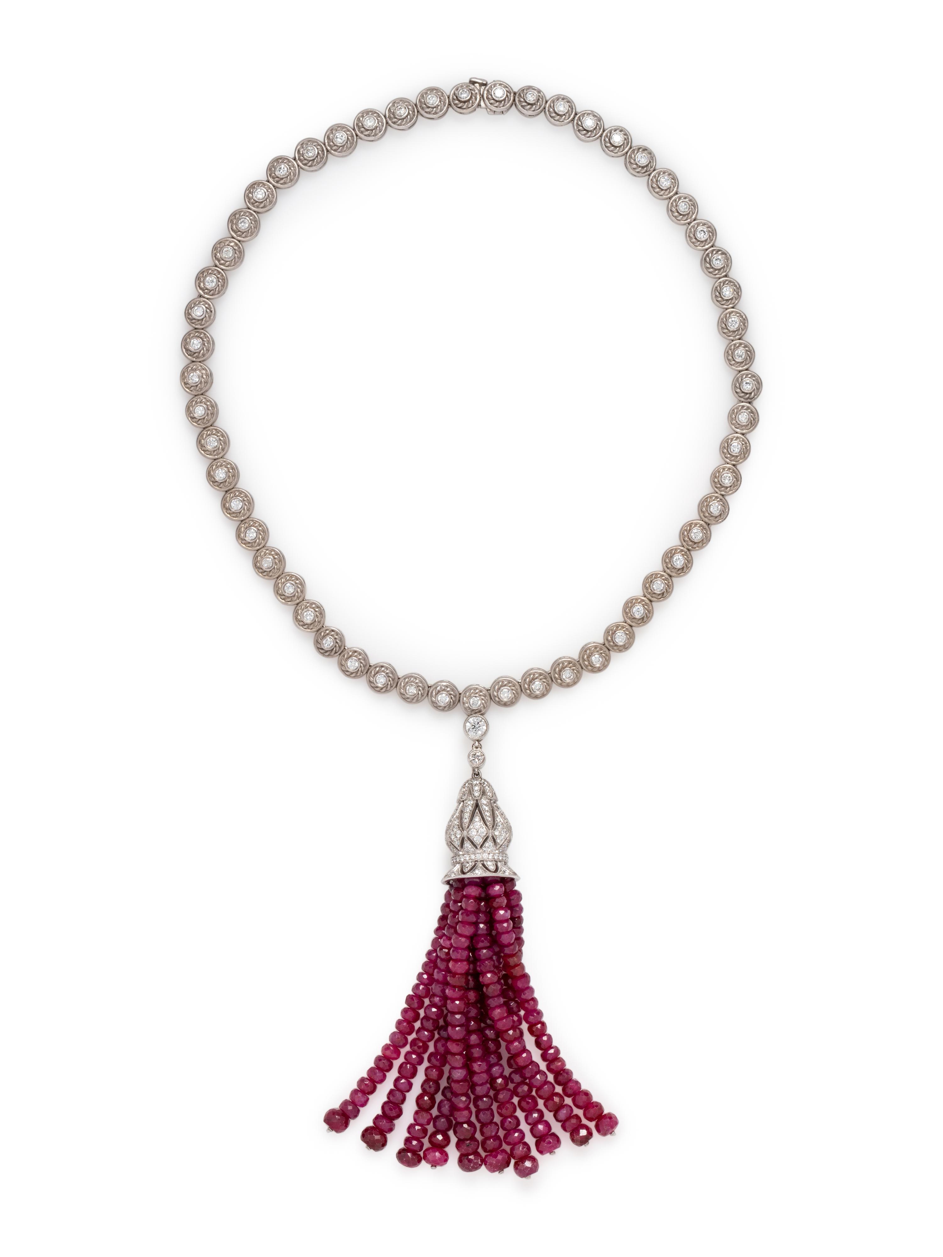 CONVERTIBLE DIAMOND AND RUBY NECKLACE
