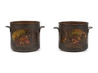 A Pair of French Painted Tole Cache Pots
