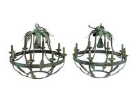 A Pair of Italian Baroque Style Green Patinated Iron Eight-Light Chandeliers — 20TH CENTURY