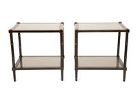 A Pair of Regency Style Ebonized and Gilt Decorated Side Tables