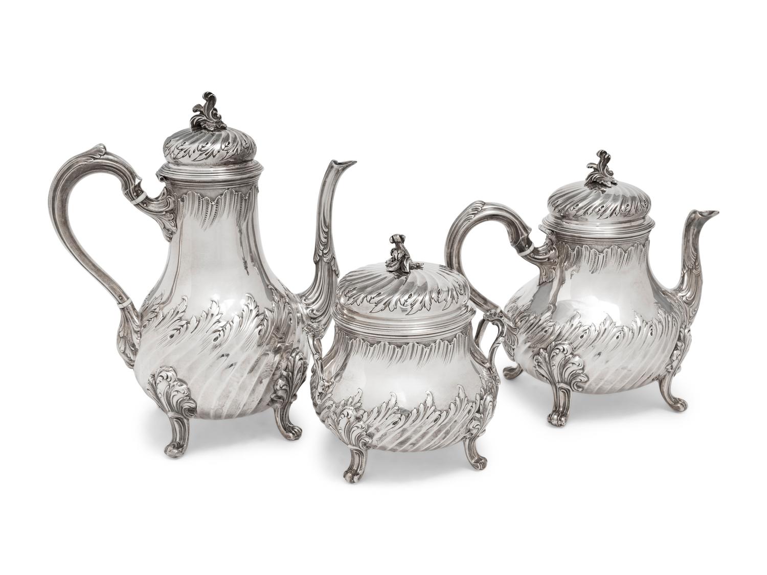 A French Silver Three-Piece Tea and Coffee Service