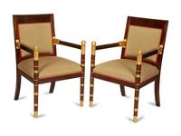 Pair of Empire Style Mahogany and Parcel Gilt Fauteuils