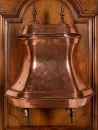 A French Copper Lavabo and Basin Mounted to a Walnut Cabinet Door