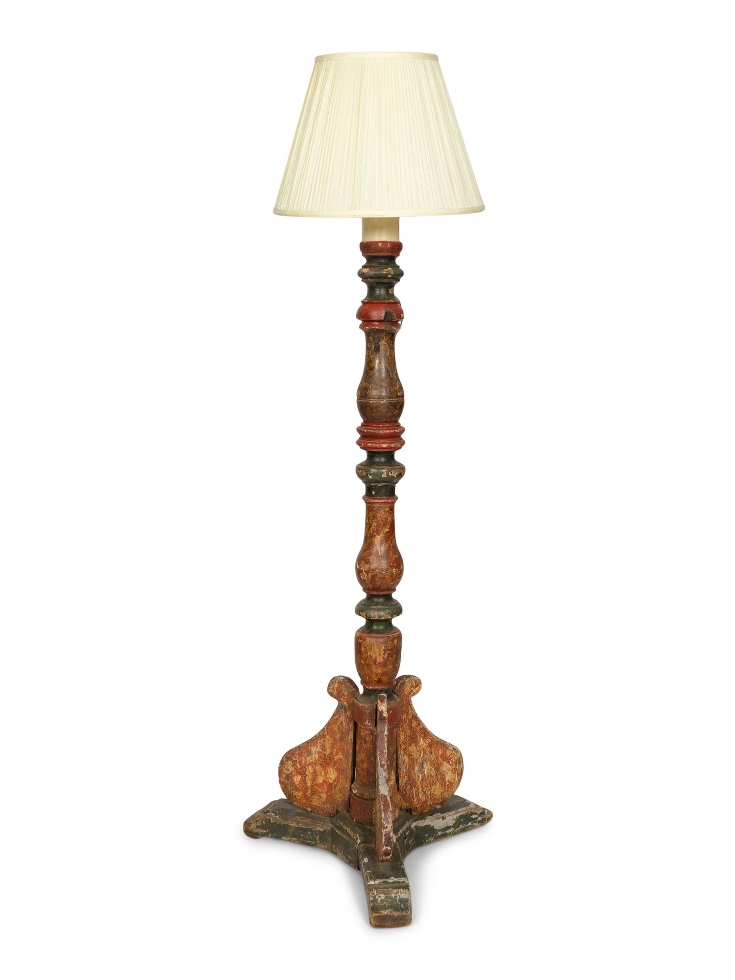 An Italian Polychrome Painted Altar Stick
