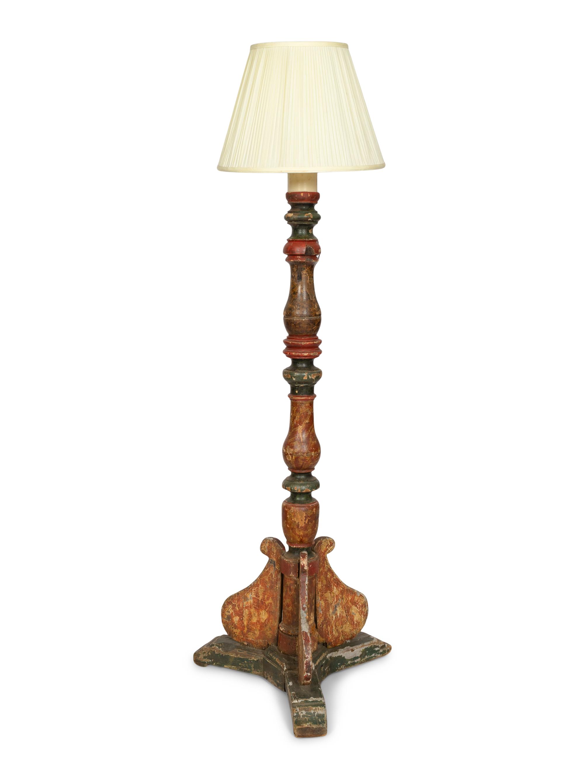 An Italian Polychrome Painted Altar Stick