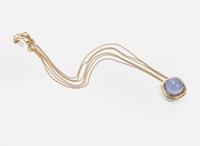 An 18K Yellow Gold, Blue Chalcedony, and Sapphire Necklace