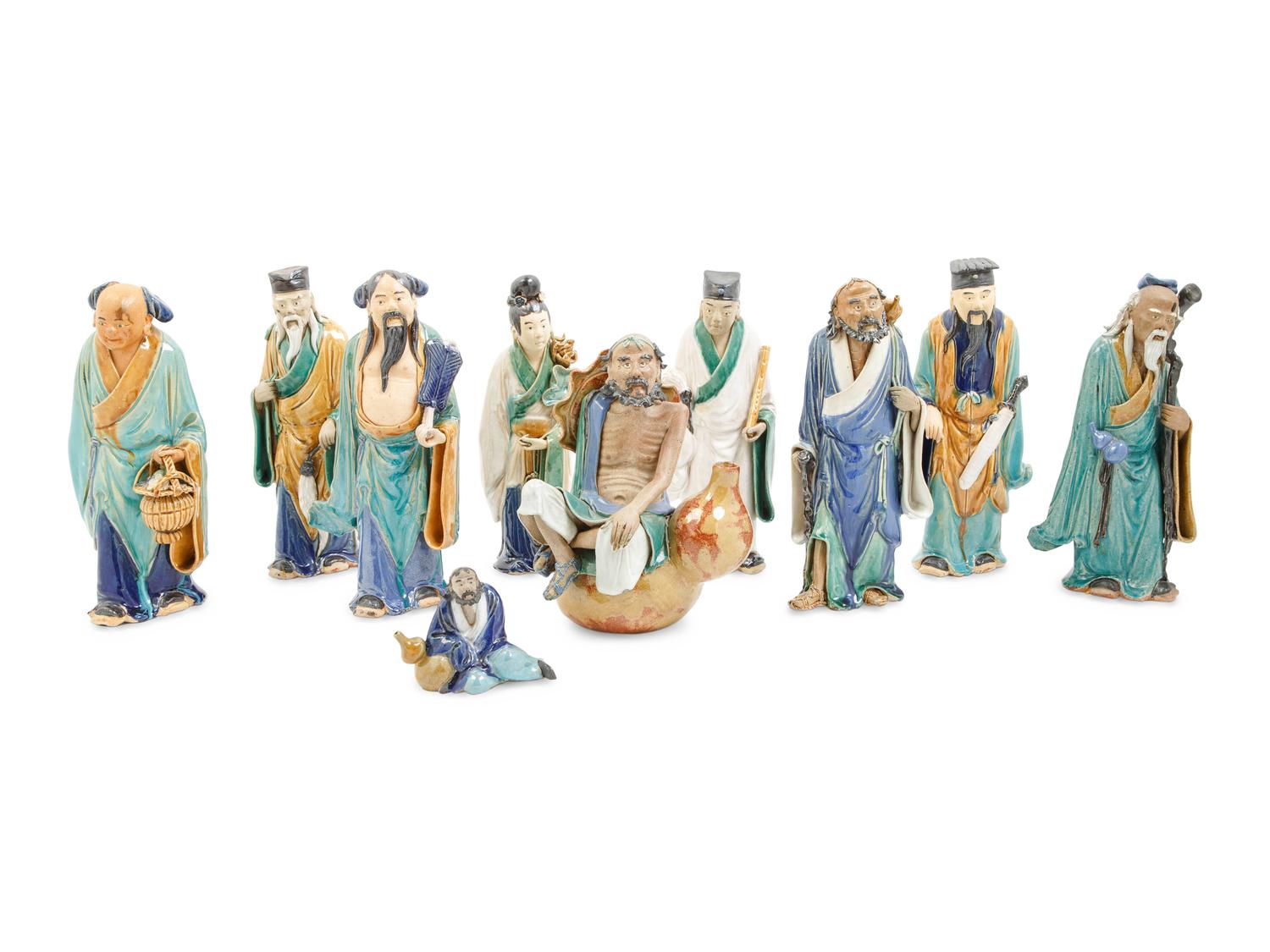 Ten Chinese Polychrome Glazed Pottery Figures
