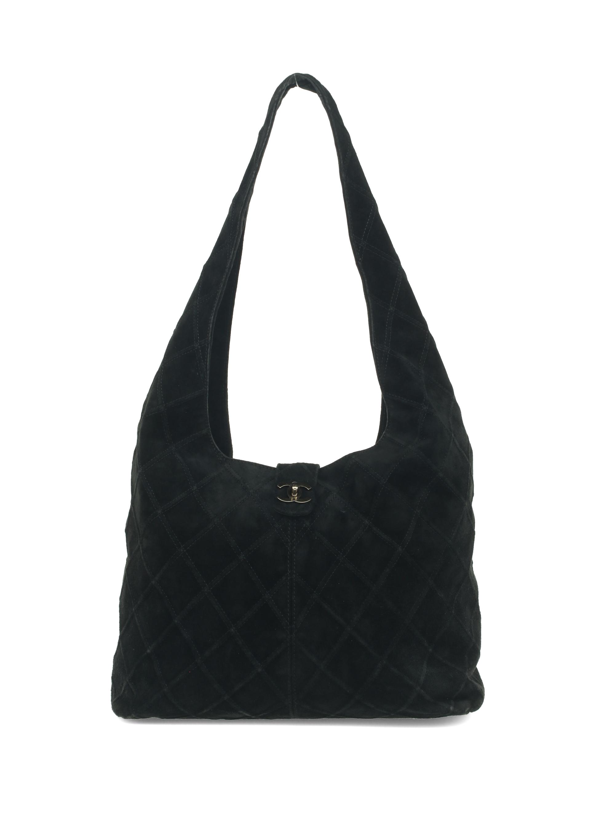 Chanel Black Suede Shoulder Hobo Bag