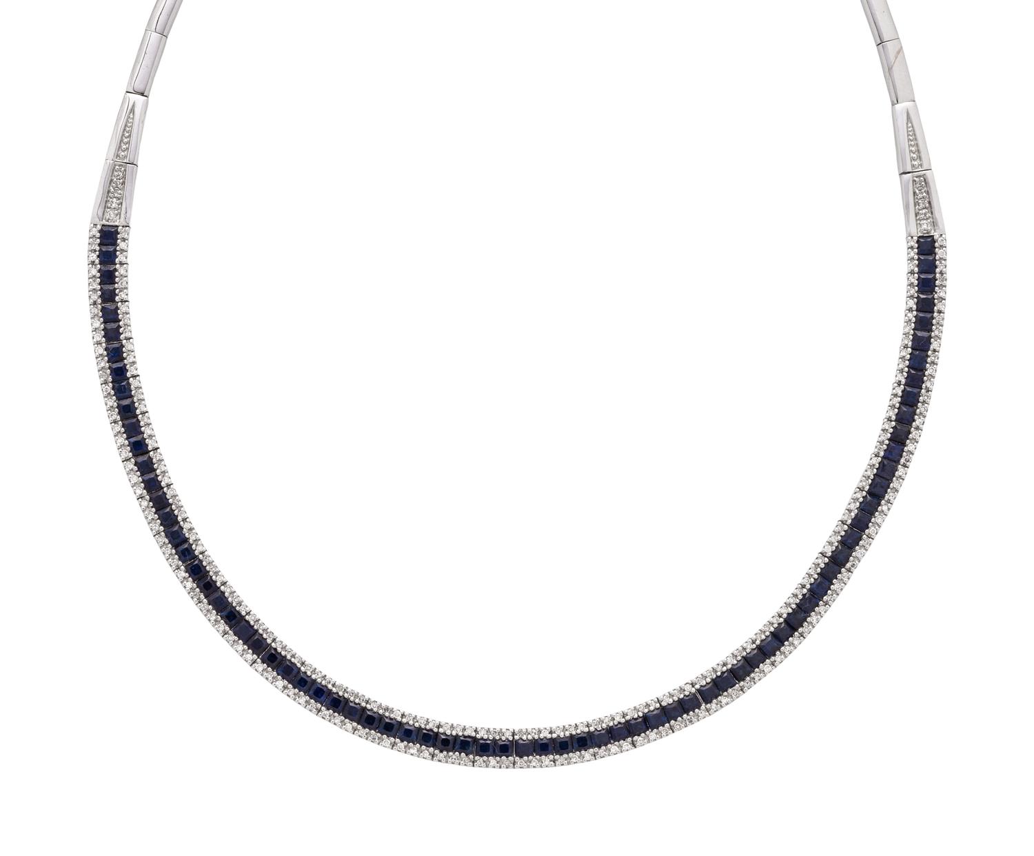 WHITE GOLD, SAPPHIRE AND DIAMOND NECKLACE