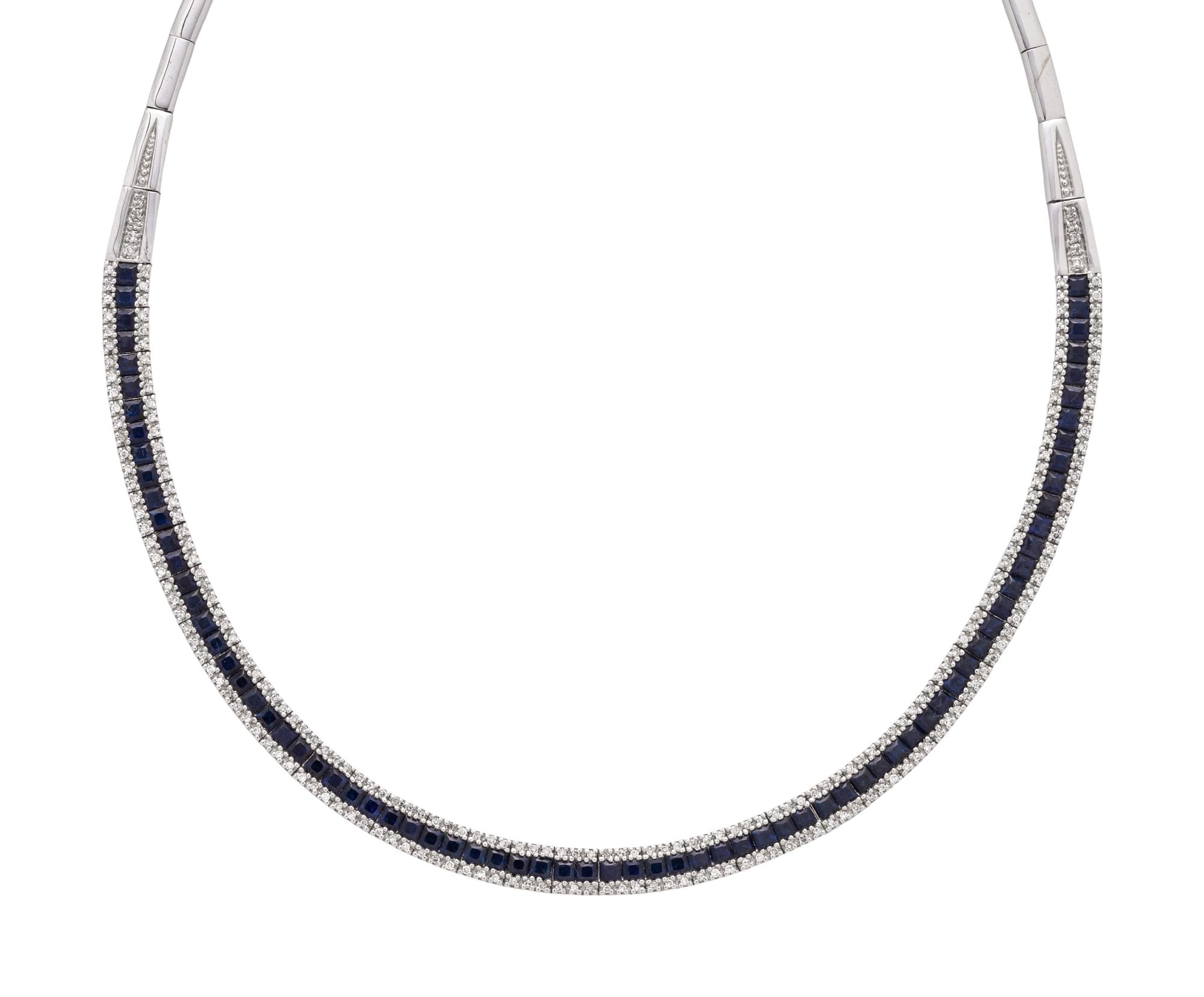 WHITE GOLD, SAPPHIRE AND DIAMOND NECKLACE