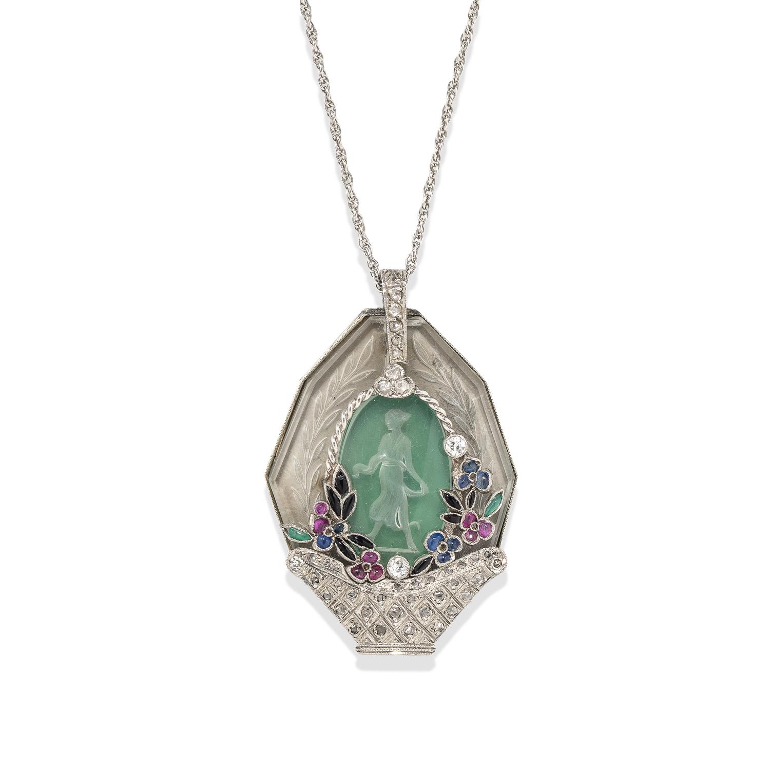 WHITE GOLD AND MULTIGEM PENDANT NECKLACE