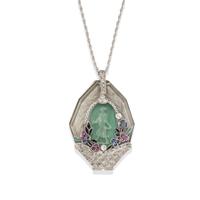 WHITE GOLD AND MULTIGEM PENDANT NECKLACE