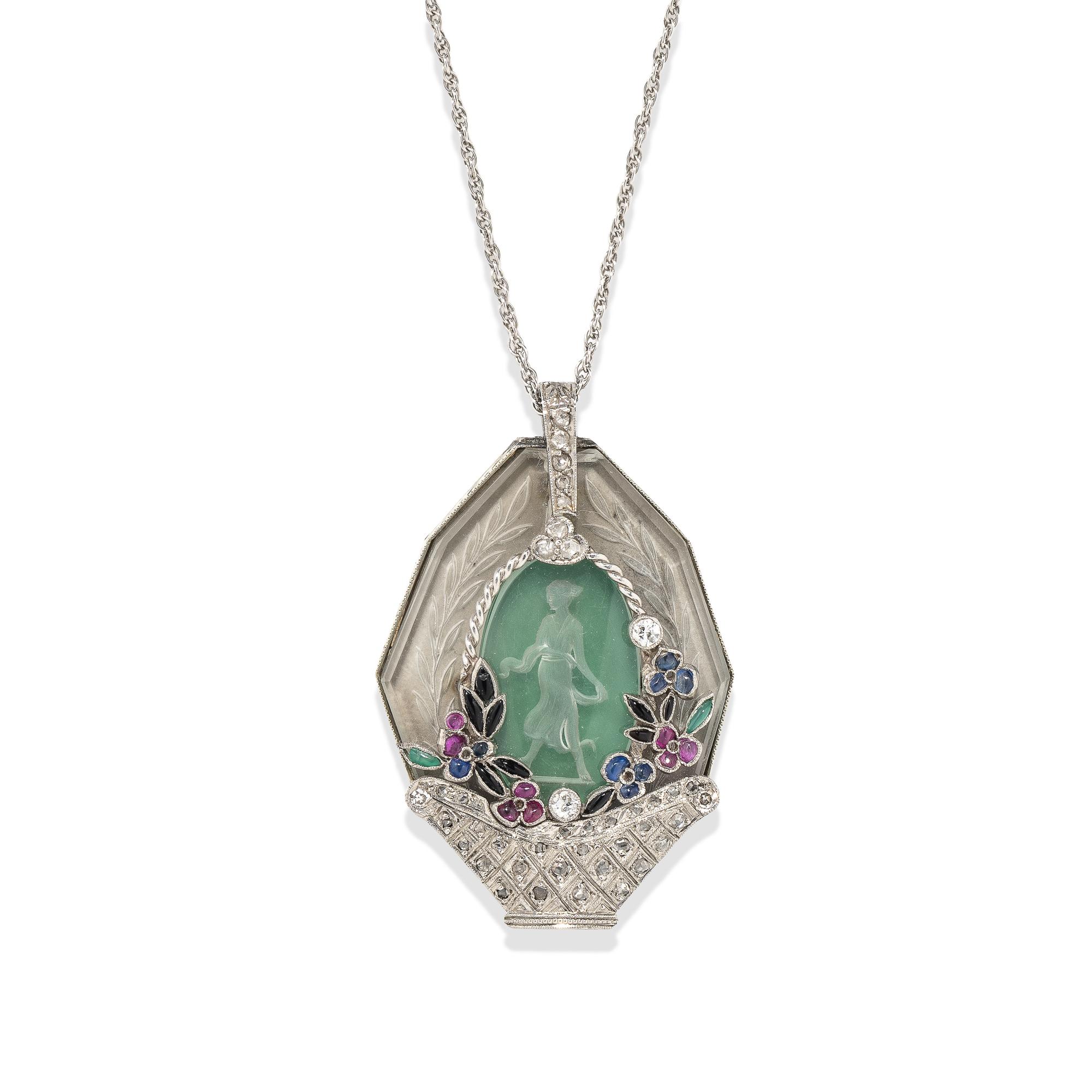 WHITE GOLD AND MULTIGEM PENDANT NECKLACE