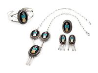 Silver and Mosaic Inlay Figural Suite