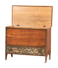 A Country Federal Grain Painted and Smoke-Decorated Maple One-Drawer Blanket Chest