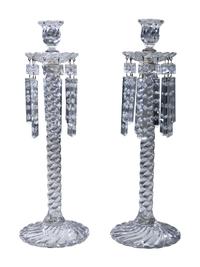 A Pair of Molded Twist Glass Candle Holders