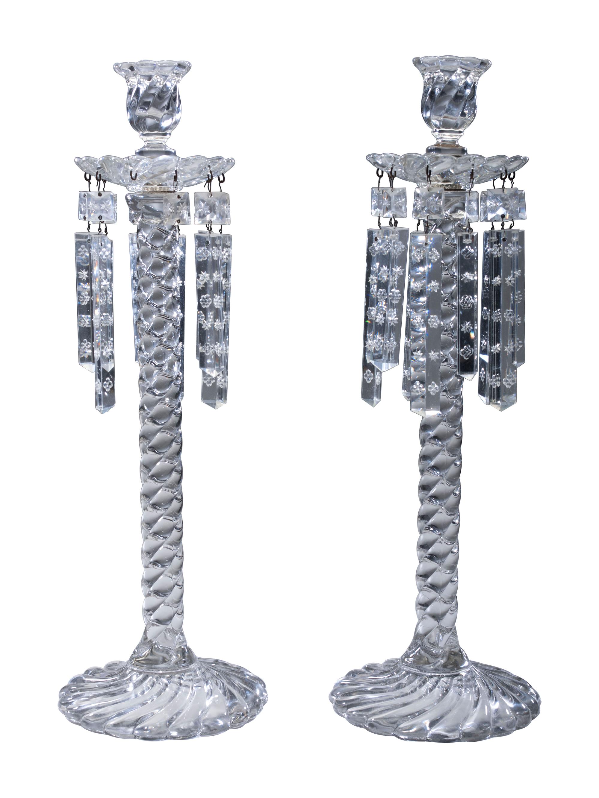 A Pair of Molded Twist Glass Candle Holders