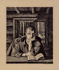 Rockwell Kent, (American, 1882-1971), Man Reading in a Cabin, 1920
