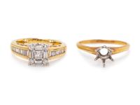 A 14 Karat Yellow Gold and Diamond Ring,