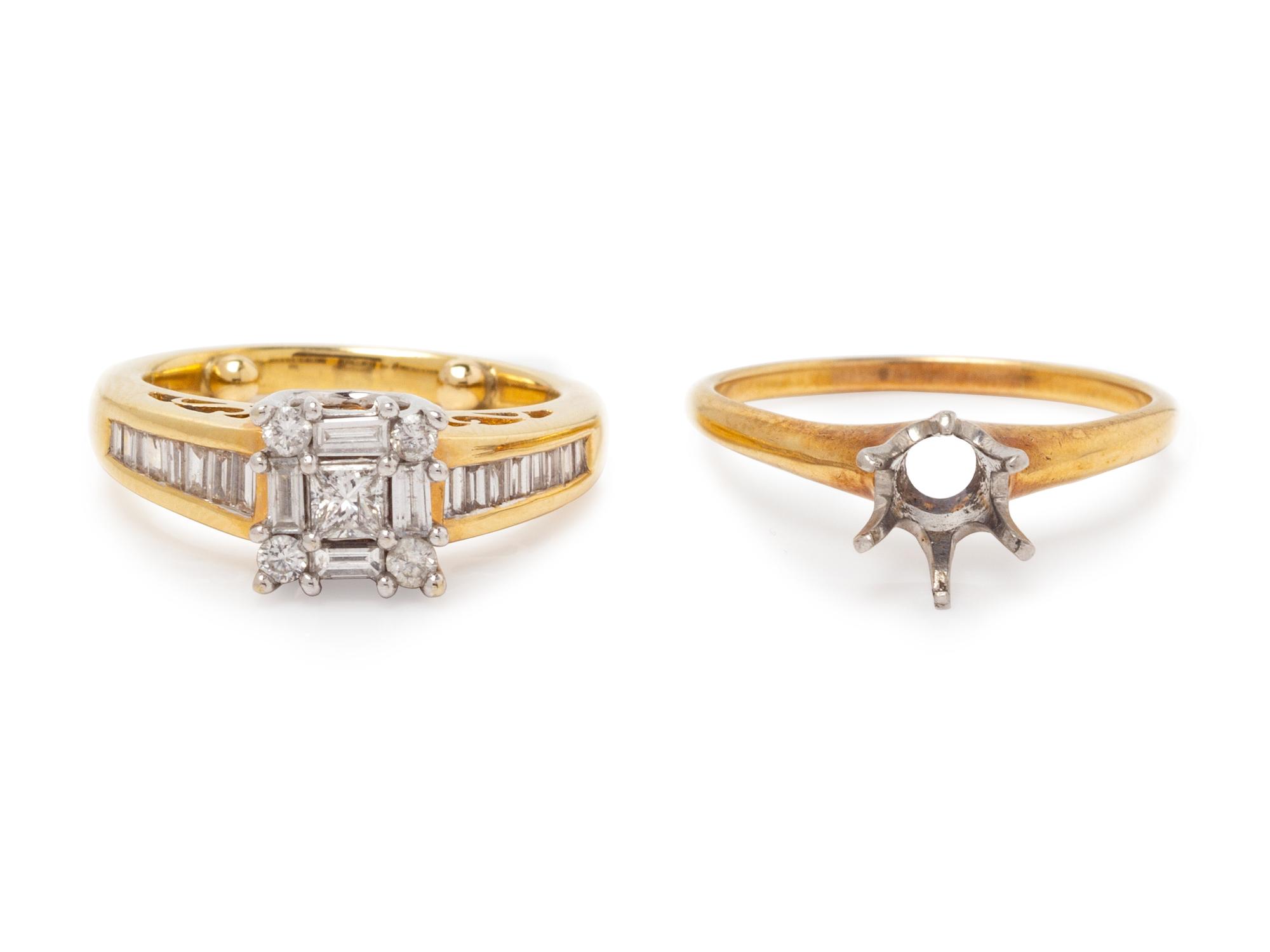A 14 Karat Yellow Gold and Diamond Ring,