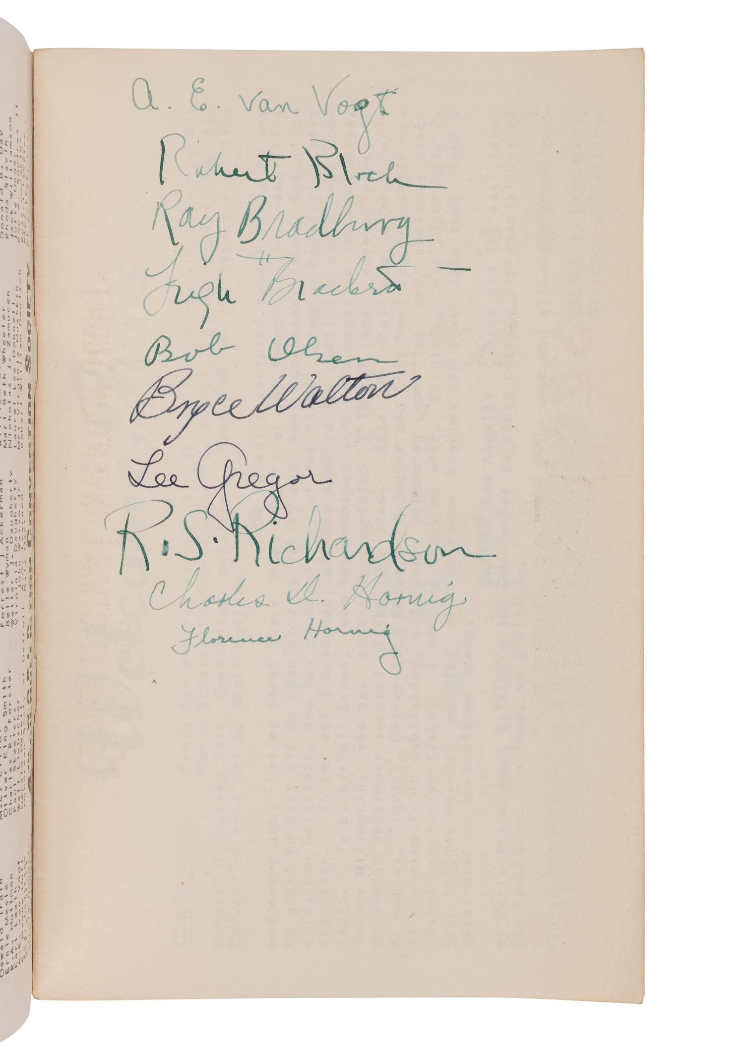 [WORLD SCIENCE FICTION CONVENTION]. Souvenir program booklet for Fourth Annual World Science Fiction Convention signed by numerous science fiction personalities. 1946.