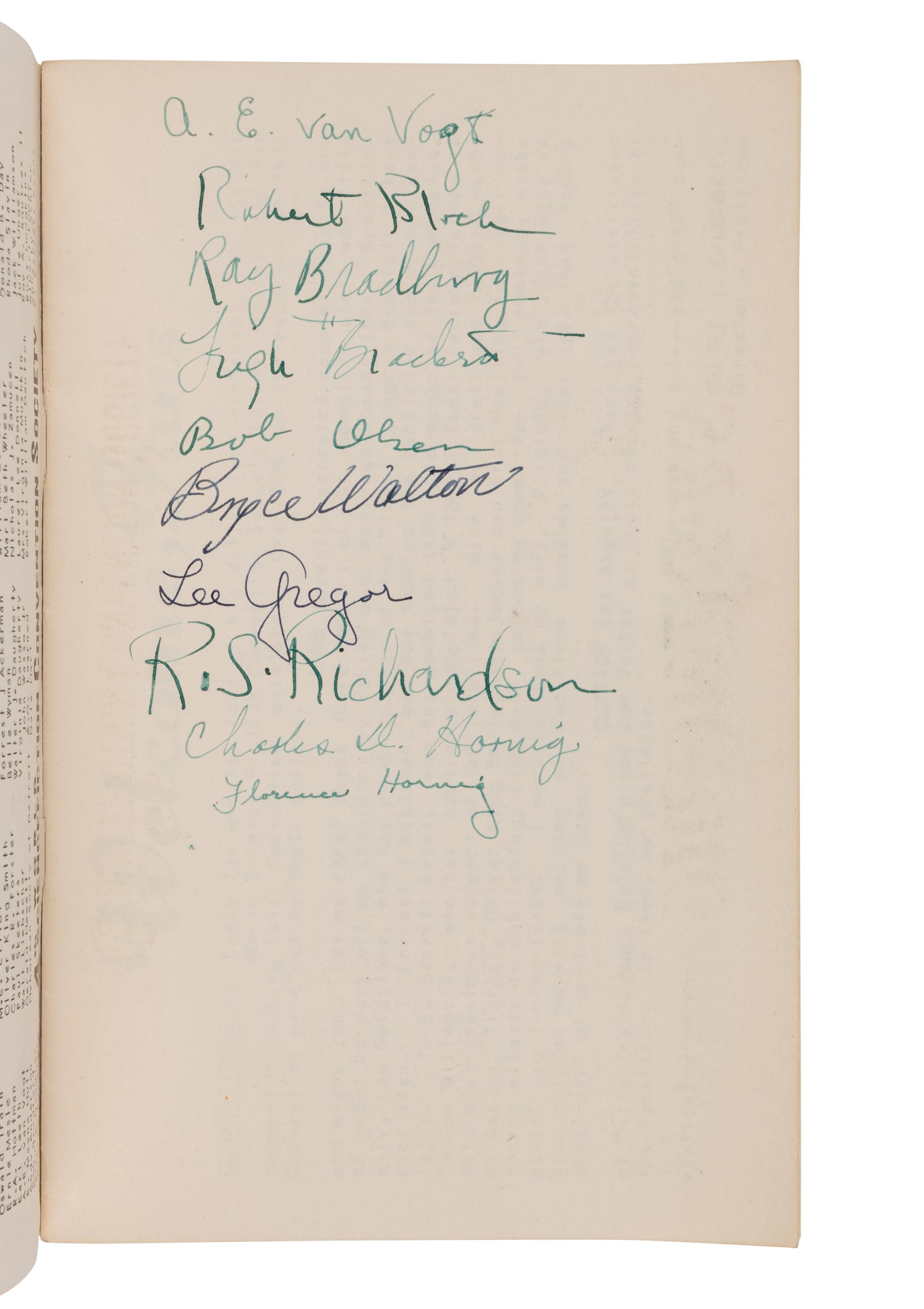 [WORLD SCIENCE FICTION CONVENTION]. Souvenir program booklet for Fourth Annual World Science Fiction Convention signed by numerous science fiction personalities. 1946.