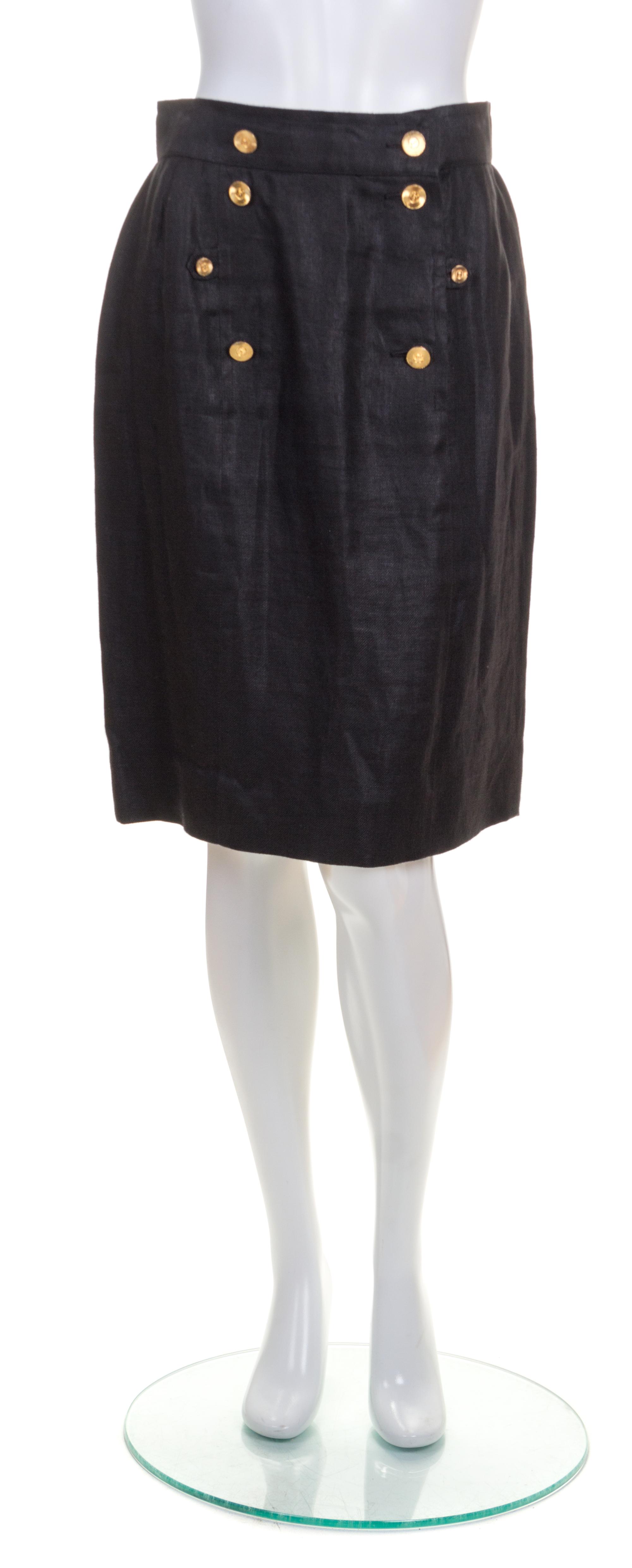 A Chanel Black Linen Skirt, Size 40.