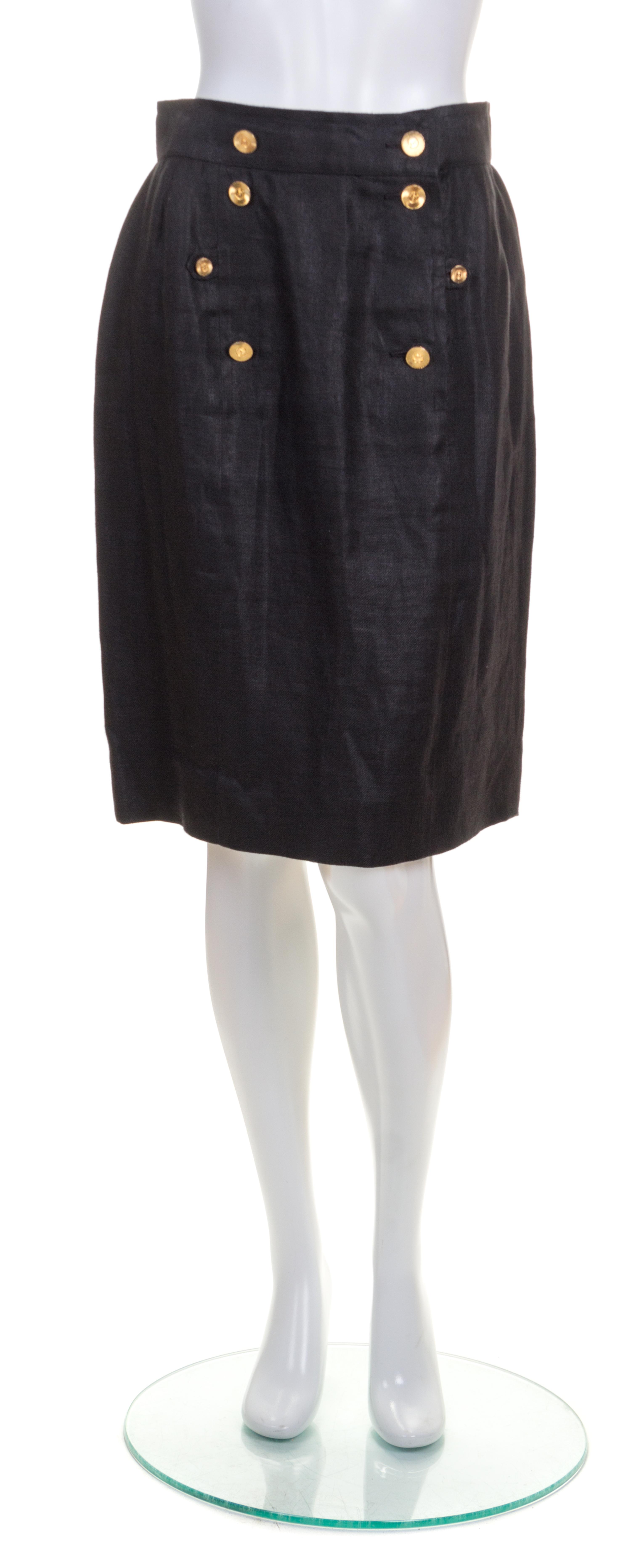 A Chanel Black Linen Skirt, Size 40.