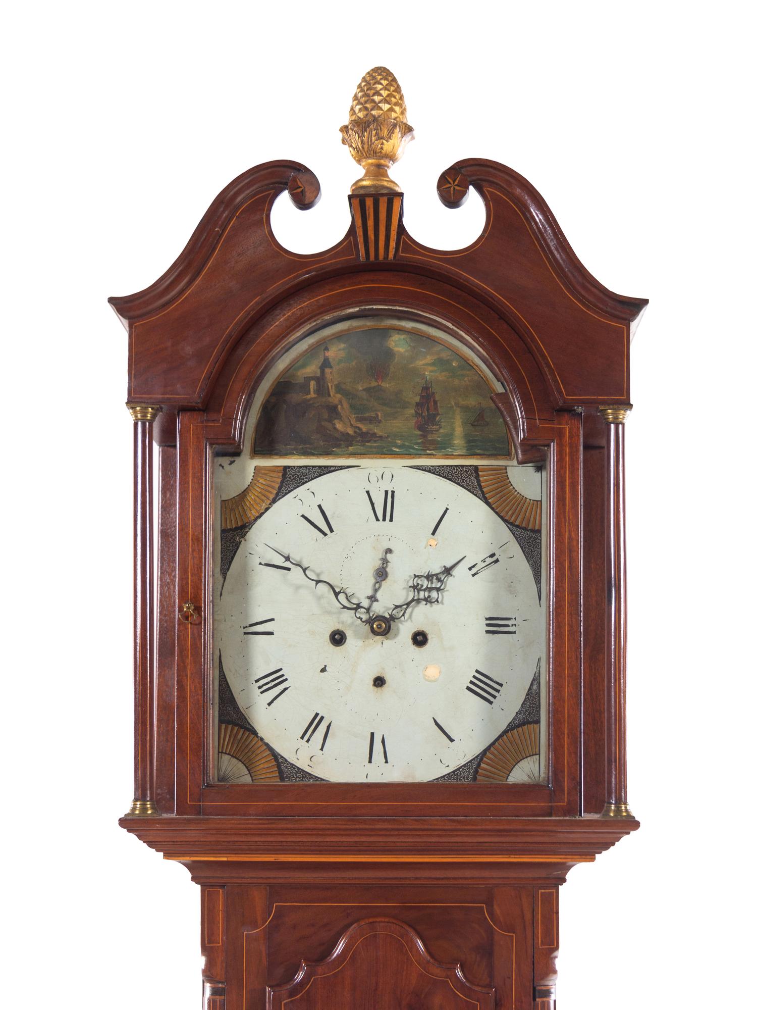A George III Style Satinwood Inlaid Mahogany Tall Case Clock