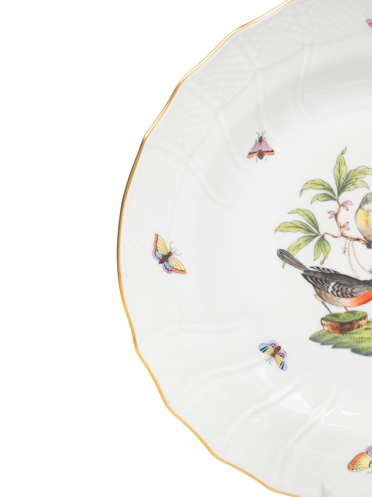 A Set of Five Herend Rothschild Bird Porcelain Pasta Plates