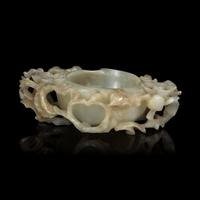 A Chinese Celadon Jade Peach Coupe, Qing Dynasty 清 青玉梅花杯