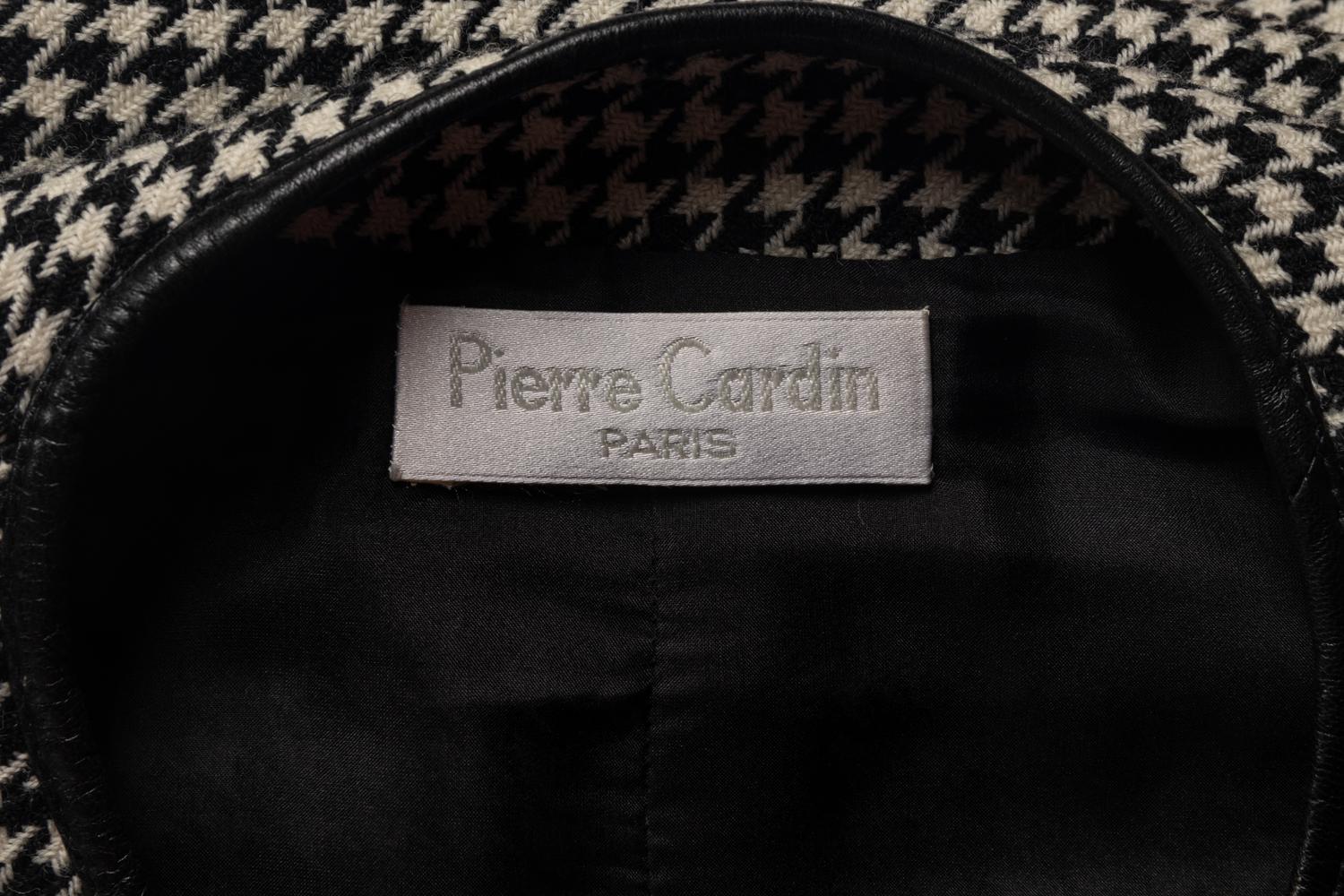 Pierre Cardin Haute Couture Houndstooth Coat with Leather Trim